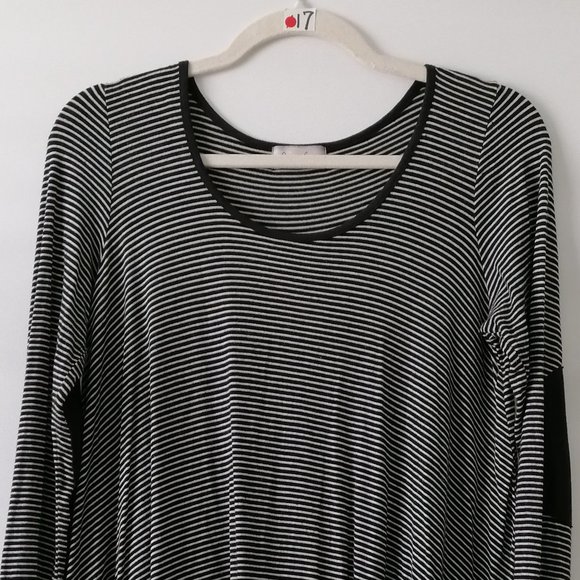Runway Seven Womens Black White Round Neck Striped Hi Low Flowy Top Size S - Picture 2 of 6
